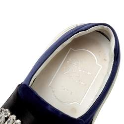 Pre Owned Roger Vivier Navy Blue/Black Satin Sneaky Viv Embellished Slip On Sneakers Size 35