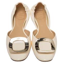 Roger Vivier Cream Patent Leather D'orsay Flats Size 39