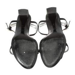 Pre Owned Roger Vivier Black Satin Chips Crystal Embellished Ankle Strap Sandals Size 39