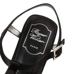 Pre Owned Roger Vivier Black Satin Chips Crystal Embellished Ankle Strap Sandals Size 39