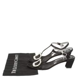 Pre Owned Roger Vivier Black Satin Chips Crystal Embellished Ankle Strap Sandals Size 39