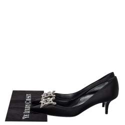 Pre Owned Roger Vivier Black Satin Crystal Embellished Pointed Toe Pumps Size 39.5