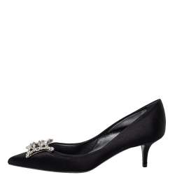 Pre Owned Roger Vivier Black Satin Crystal Embellished Pointed Toe Pumps Size 39.5