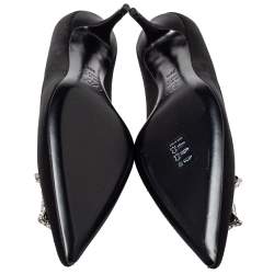 Pre Owned Roger Vivier Black Satin Crystal Embellished Pointed Toe Pumps Size 39.5