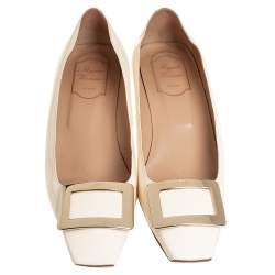 Pre Owned Roger Vivier Cream Patent Leather Square Toe Belle Pumps Size 40