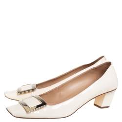 Pre Owned Roger Vivier Cream Patent Leather Square Toe Belle Pumps Size 40
