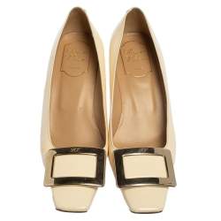Pre Owned Roger Vivier Beige Patent Leather Belle Vivier Buckle Pumps Size 36.5