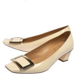 Pre Owned Roger Vivier Beige Patent Leather Belle Vivier Buckle Pumps Size 36.5
