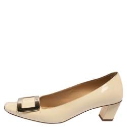 Pre Owned Roger Vivier Beige Patent Leather Belle Vivier Buckle Pumps Size 36.5