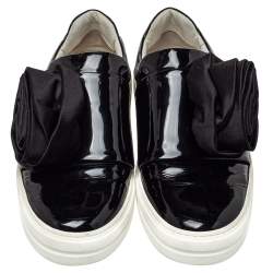 Pre Owned Roger Vivier Black Patent Leather And Satin Slip On Sneakers Size 38