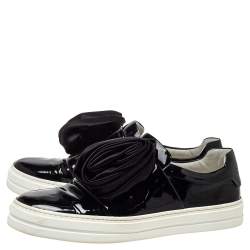 Pre Owned Roger Vivier Black Patent Leather And Satin Slip On Sneakers Size 38
