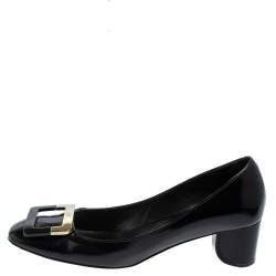 Roger Vivier Black Leather Belle Vivier Buckle Block Heel Pumps Size 38.5