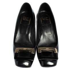 Roger Vivier Black Leather Belle Vivier Buckle Block Heel Pumps Size 38.5
