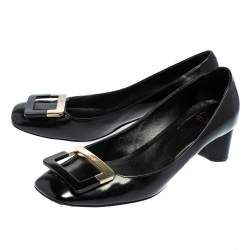 Roger Vivier Black Leather Belle Vivier Buckle Block Heel Pumps Size 38.5