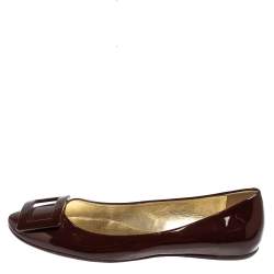 Pre Owned Roger Vivier Burgundy Patent Leather Gommette Ballet Flats Size 39.5