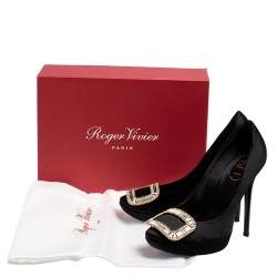 Pre Owned Roger Vivier Black Satin Limelight Buckle Embellished Platform Pumps Size 38