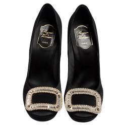 Pre Owned Roger Vivier Black Satin Limelight Buckle Embellished Platform Pumps Size 38