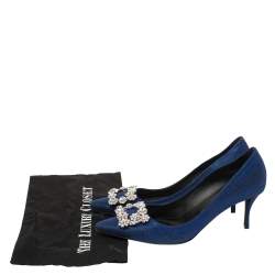 Pre Owned Roger Vivier Blue Glitter Fabric Flower Strass Crystal Embellished Pointed Toe Pumps Size 40