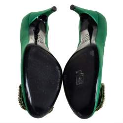 Pre Owned Roger Vivier Green Satin Limelight Buckle Pumps Size 39