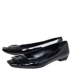 Pre Owned Roger Vivier Black Patent Leather Ballerina Size 37.5