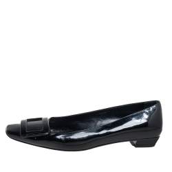 Pre Owned Roger Vivier Black Patent Leather Ballerina Size 37.5