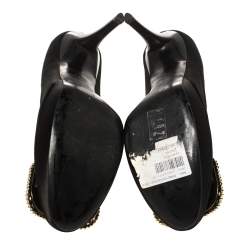 Pre Owned Roger Vivier Black Satin Limelight Buckle Pumps Size 37.5