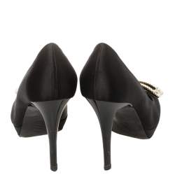 Pre Owned Roger Vivier Black Satin Limelight Buckle Pumps Size 37.5