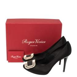 Pre Owned Roger Vivier Black Satin Limelight Buckle Pumps Size 37.5