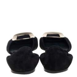 Pre Owned Roger Vivier Black Suede Chips D'Orsay Buckle Flats Size 38