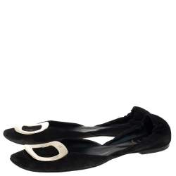 Pre Owned Roger Vivier Black Suede Chips D'Orsay Buckle Flats Size 38