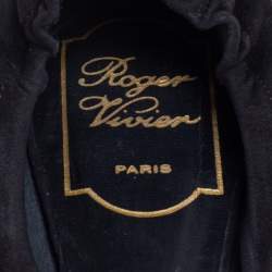 Pre Owned Roger Vivier Black Suede Chips D'Orsay Buckle Flats Size 38