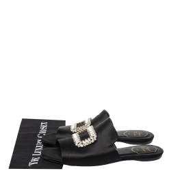 Pre Owned Roger Vivier Black Satin Tiffany Buckle Flat Slides Size 41