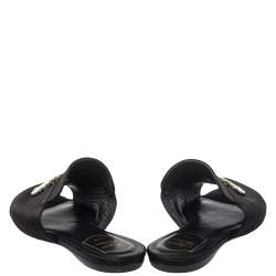 Pre Owned Roger Vivier Black Satin Tiffany Buckle Flat Slides Size 41