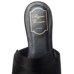 Pre Owned Roger Vivier Black Satin Tiffany Buckle Flat Slides Size 41