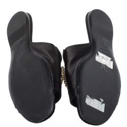 Pre Owned Roger Vivier Black Satin Tiffany Buckle Flat Slides Size 41