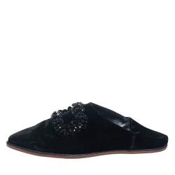 Pre Owned Roger Vivier Black Velvet Bab Viv Haute Epoque Buckle Mules Size 35.5