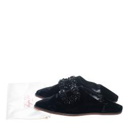 Pre Owned Roger Vivier Black Velvet Bab Viv Haute Epoque Buckle Mules Size 35.5