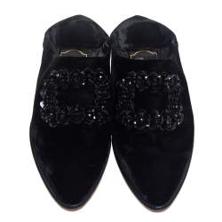 Pre Owned Roger Vivier Black Velvet Bab Viv Haute Epoque Buckle Mules Size 35.5