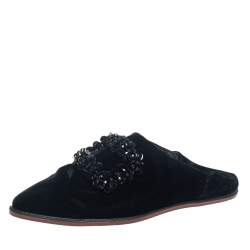 Pre Owned Roger Vivier Black Velvet Bab Viv Haute Epoque Buckle Mules Size 35.5