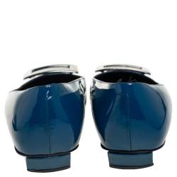 Pre Owned Roger Vivier Teal Blue Patent Leather Trompette Ballet Flats Size 38.5