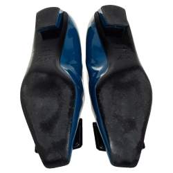 Pre Owned Roger Vivier Teal Blue Patent Leather Trompette Ballet Flats Size 38.5