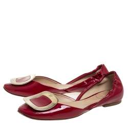 Roger Vivier Red Patent Leather Chips D'Orsay Buckle Flats Size 35.5