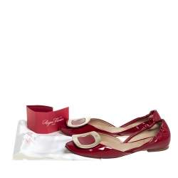 Roger Vivier Red Patent Leather Chips D'Orsay Buckle Flats Size 35.5