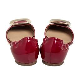 Roger Vivier Red Patent Leather Chips D'Orsay Buckle Flats Size 35.5