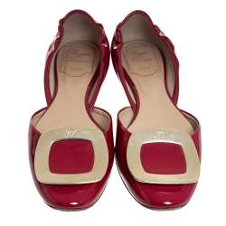Roger Vivier Red Patent Leather Chips D'Orsay Buckle Flats Size 35.5