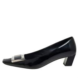 Pre Owned Roger Vivier Black Patent Leather Belle Block Heel Pumps Size 40