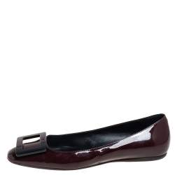 Pre Owned Roger Vivier Brown Patent Leather Flats Size 37.5