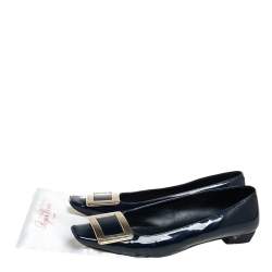 Pre Owned Roger Vivier Navy Blue Patent Leather Trompette Ballet Flats Size 37.5
