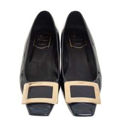 Pre Owned Roger Vivier Navy Blue Patent Leather Trompette Ballet Flats Size 37.5