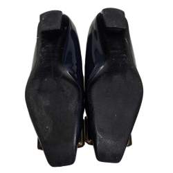 Pre Owned Roger Vivier Navy Blue Patent Leather Trompette Ballet Flats Size 37.5